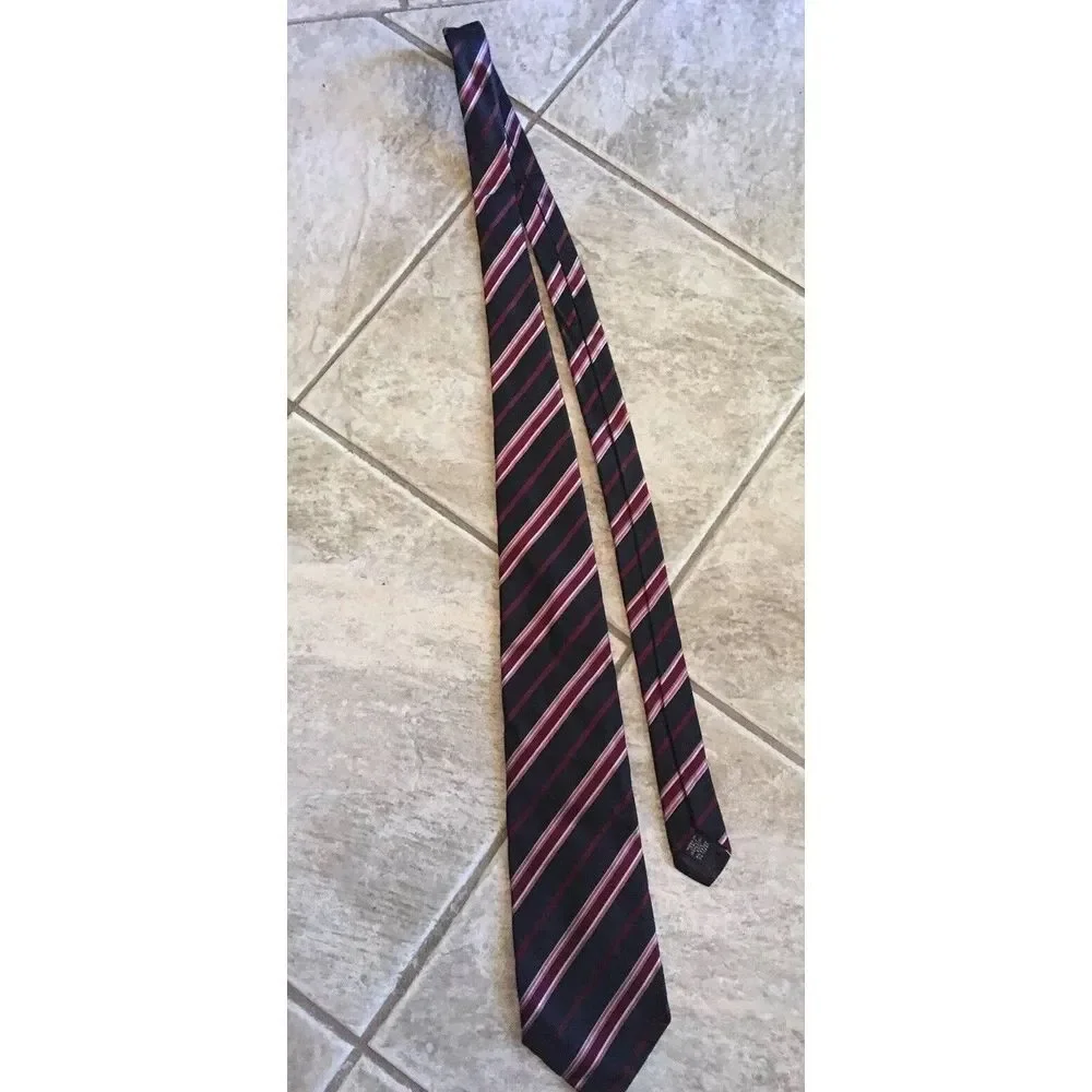 Banana Republic Italian 100% Silk‎ Neck Tie Black w/ Burgundy/Pink stripes